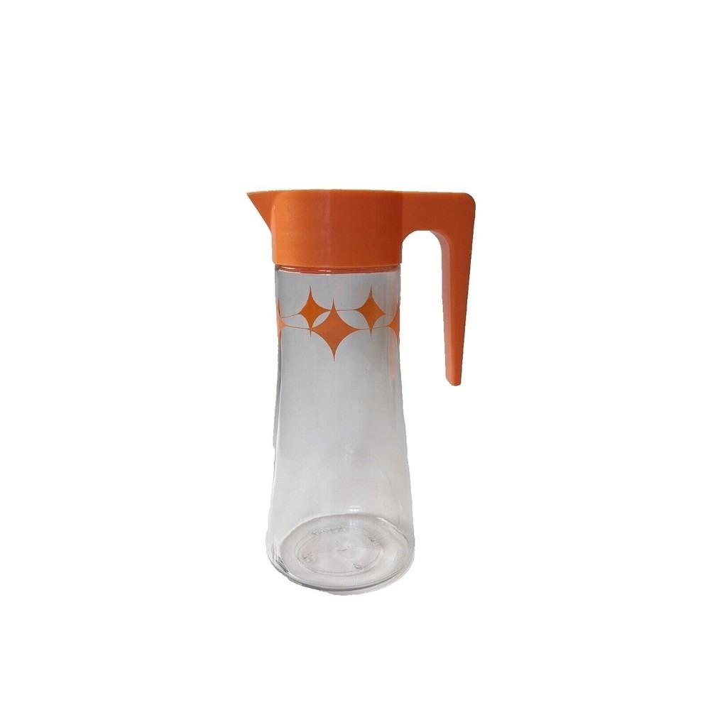 Vtg Mid-Century Anchor Hocking Glass Carafe Orange Juice Pitcher Atomic Diamond